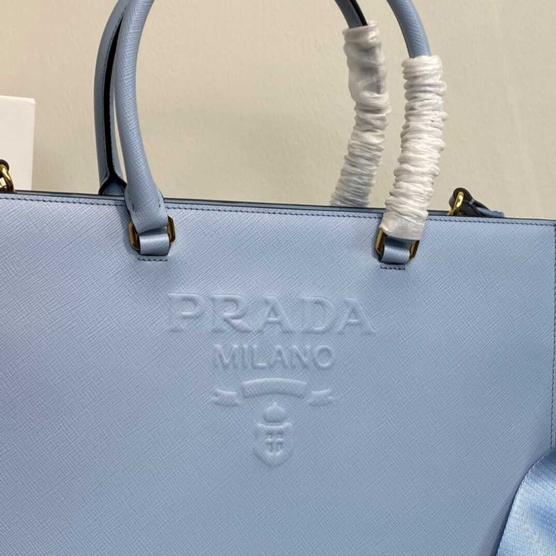 Pra*alarge saffiano leather tote blue