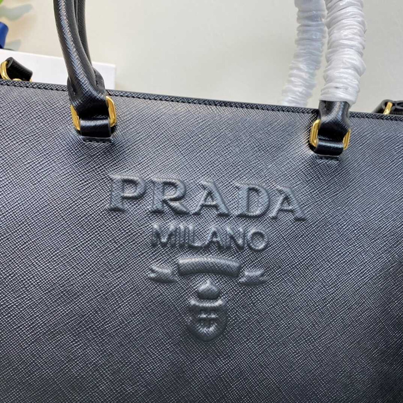 Pra*a large saffiano leather tote black