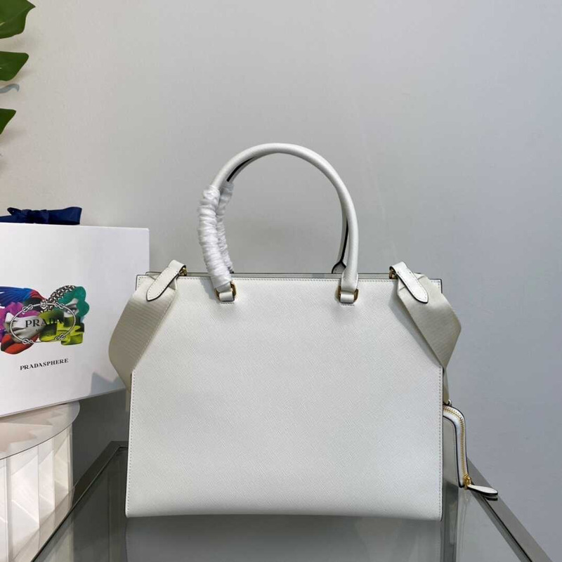 Pra*a large saffiano leather tote white