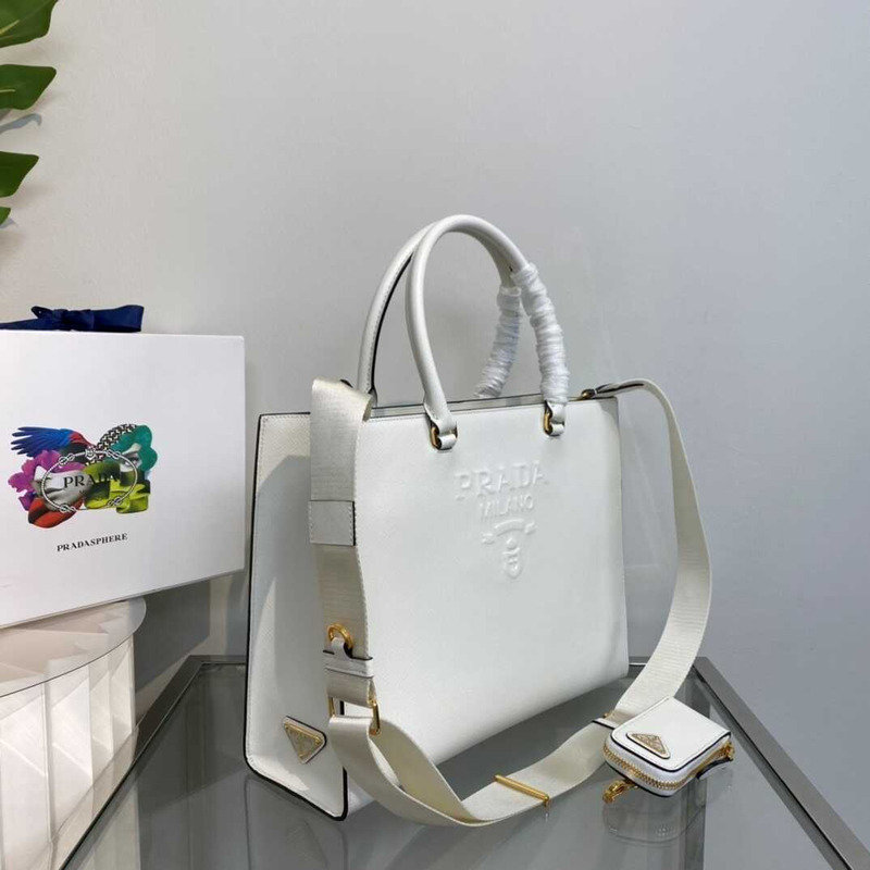 Pra*a large saffiano leather tote white