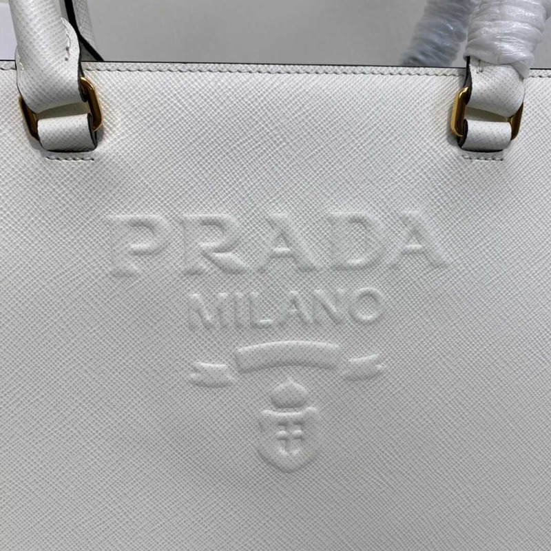 Pra*a large saffiano leather tote white