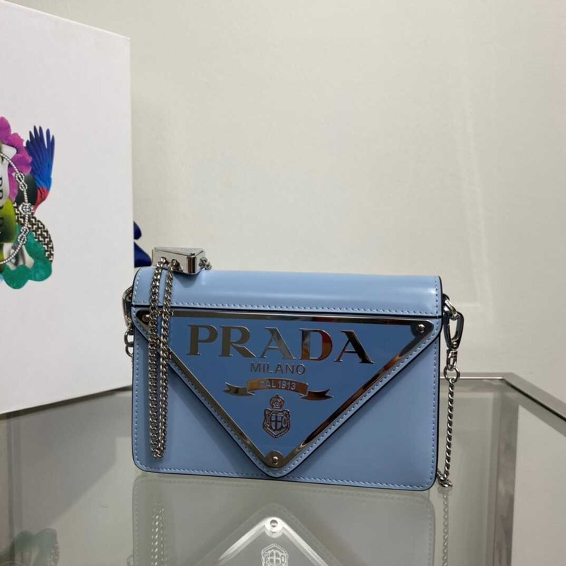 Pra*a brushed leather shoulder bag blue