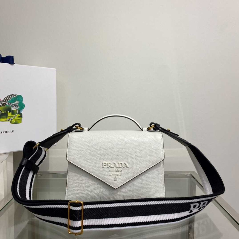 Pra*a monochrome saffiano leather bag white