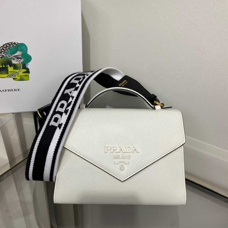 Pra*a monochrome saffiano leather bag white