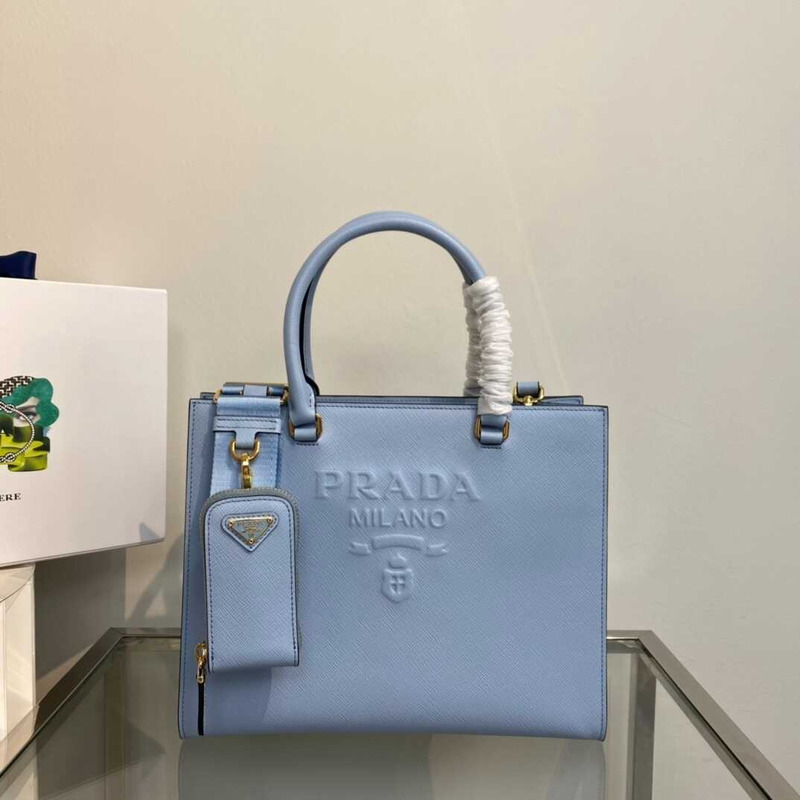 Pra*a medium saffiano leather handbag blue