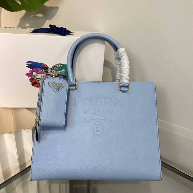 Pra*a medium saffiano leather handbag blue