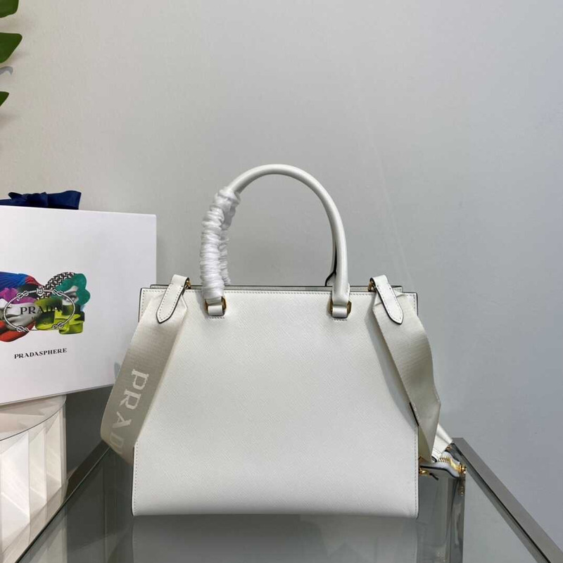 Pra*a medium saffiano leather handbag white