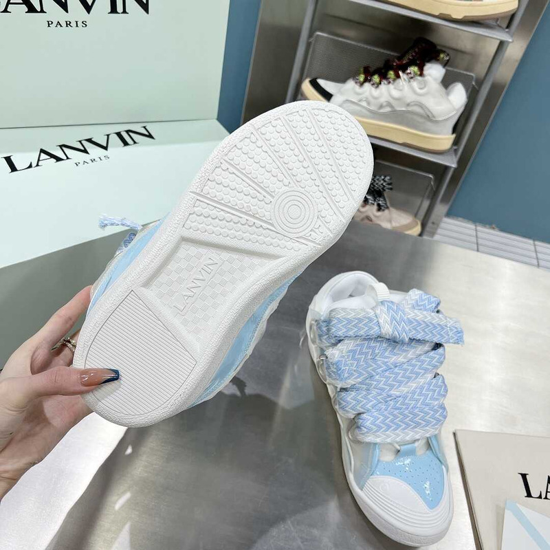 Lanvin Lurex Curb Metallic Sneakers Blue