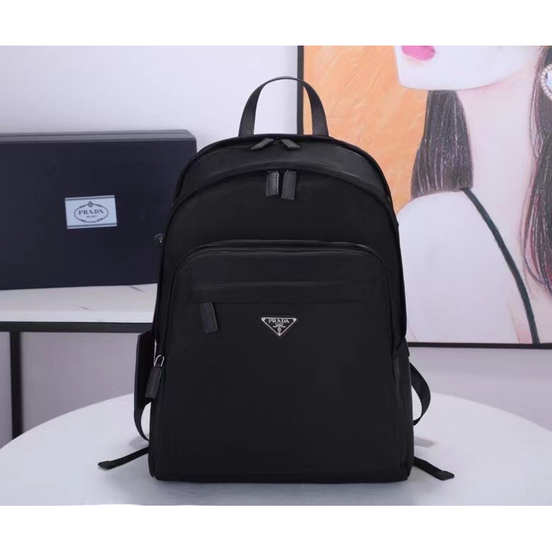 Pra*a re-nylon and leather backpack black