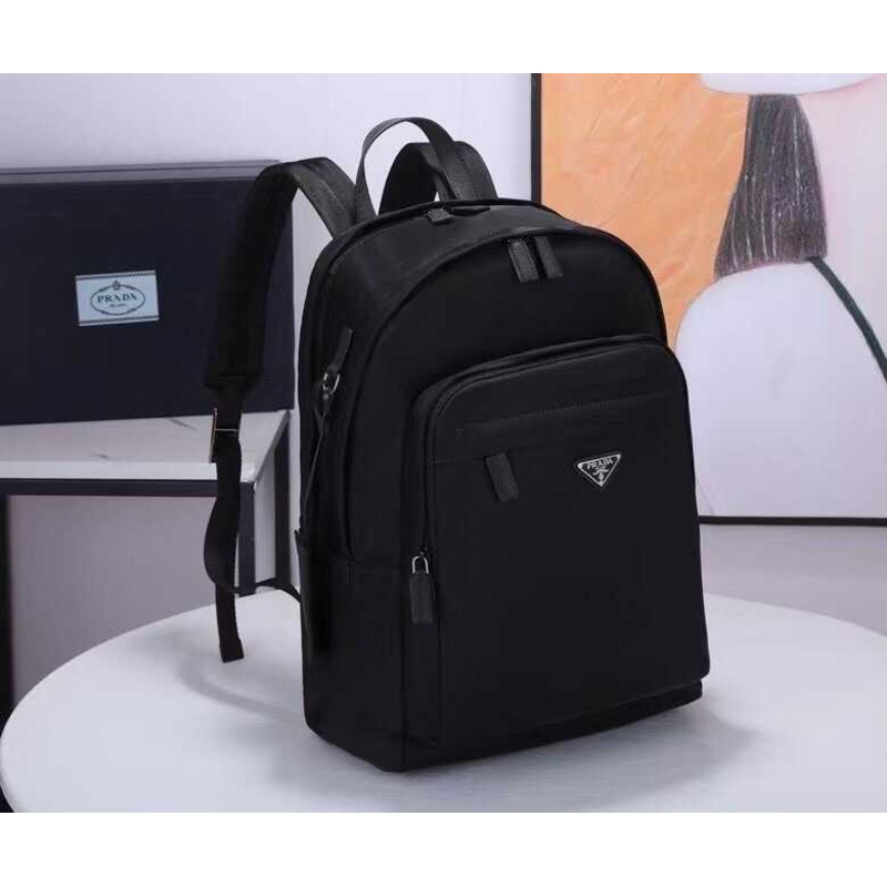 Pra*a re-nylon and leather backpack black