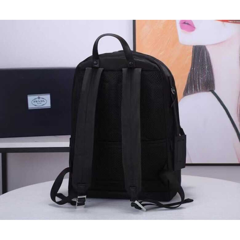 Pra*a re-nylon and leather backpack black