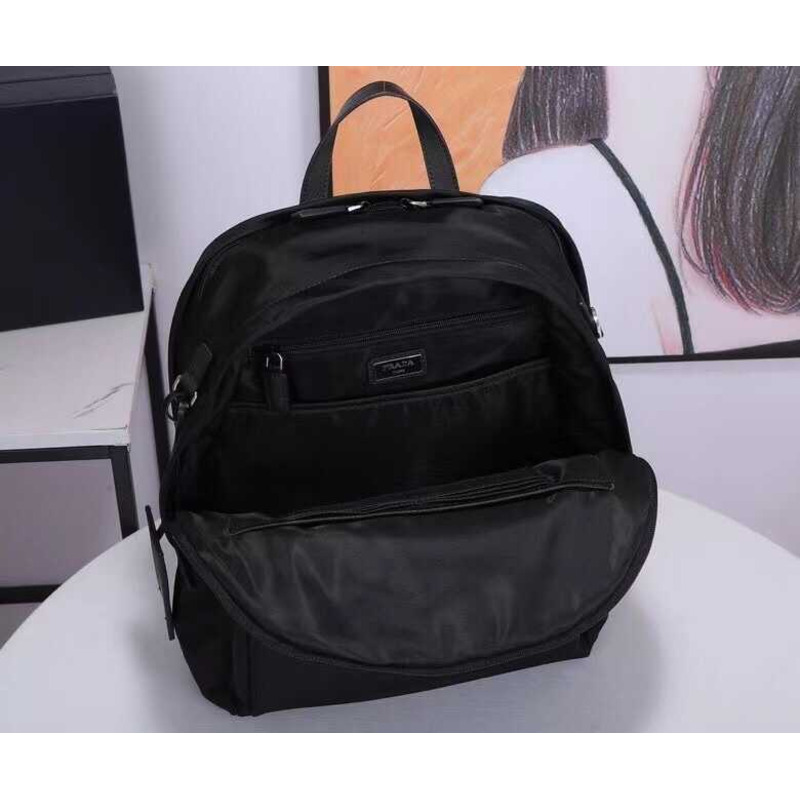 Pra*a re-nylon and leather backpack black