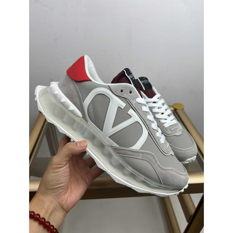 Valentino Garavani Vlogo Sneakers Gray and Red