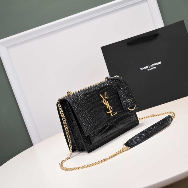 Saint Laurent Croc Medium Sunset Bag Black