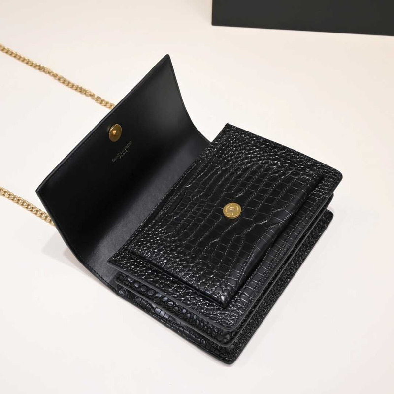 Saint Laurent Croc Medium Sunset Bag Black