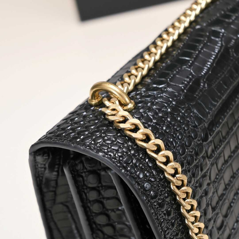 Saint Laurent Croc Medium Sunset Bag Black