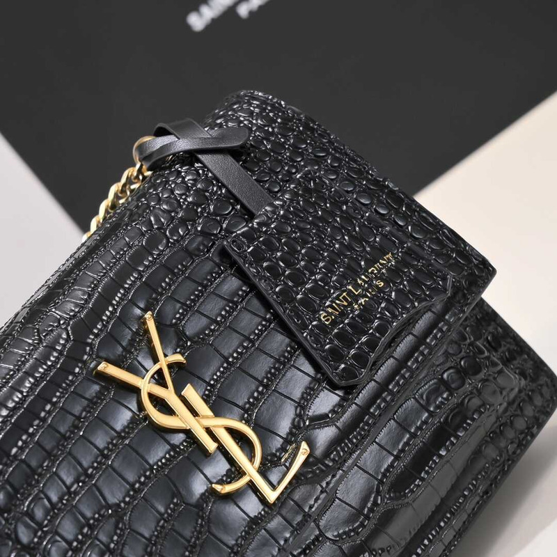 Saint Laurent Croc Medium Sunset Bag Black