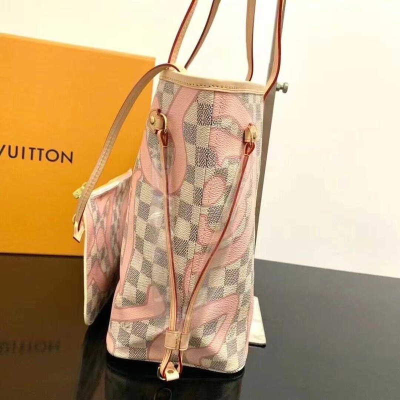 l**is V*t*n neverfull mm tahitian edition bag in azure checkerboard canvas