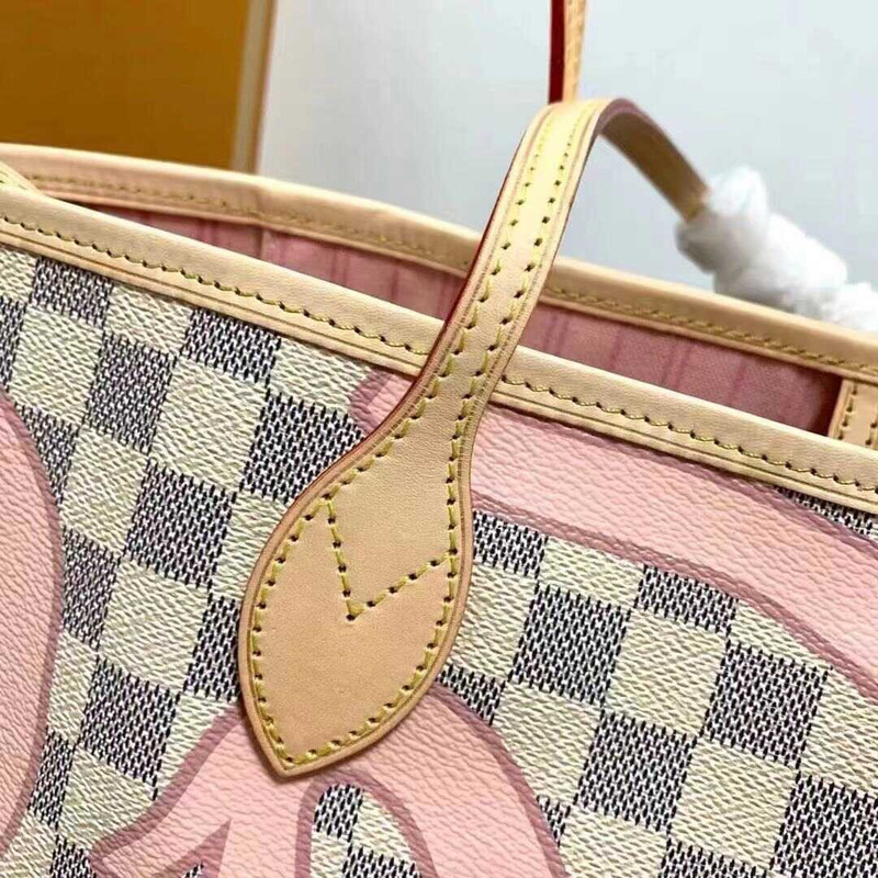 l**is V*t*n neverfull mm tahitian edition bag in azure checkerboard canvas