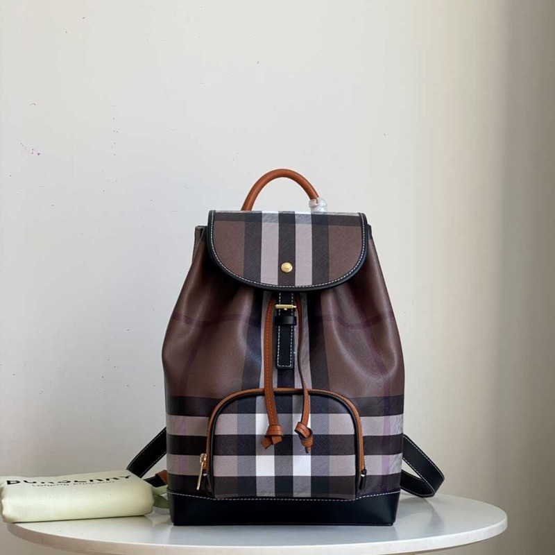 B**rry women\''s brown micro leather-trimmed checked canvas backpack