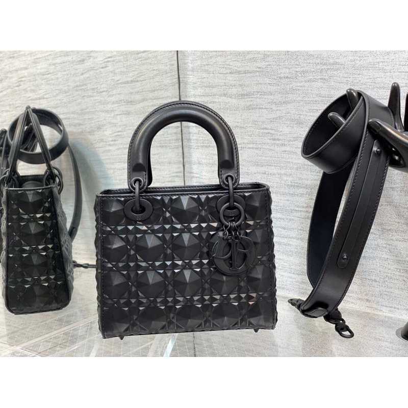 D*or leather diamond shaped cannage lady D*or bag black