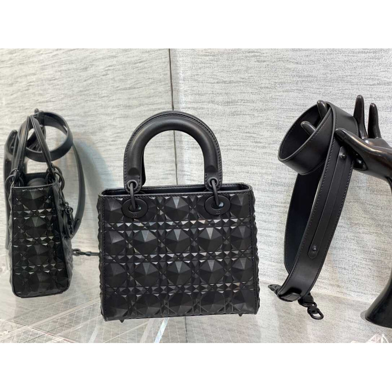 D*or leather diamond shaped cannage lady D*or bag black