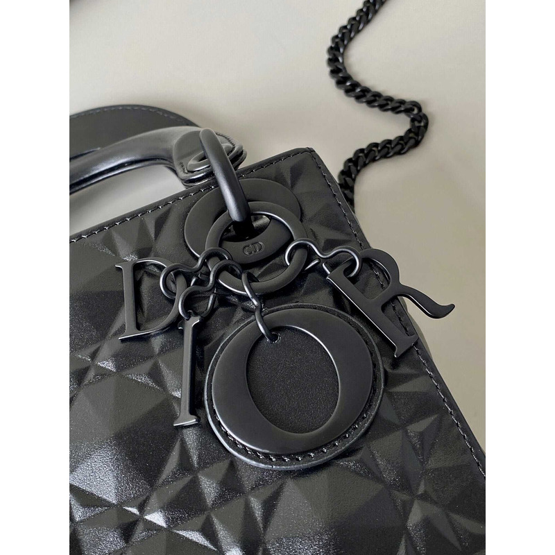 D*or  black leather diamond shaped cannage lady D*or bag