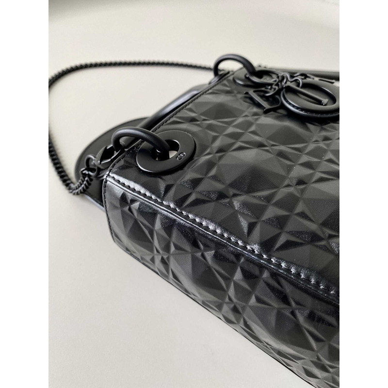 D*or  black leather diamond shaped cannage lady D*or bag