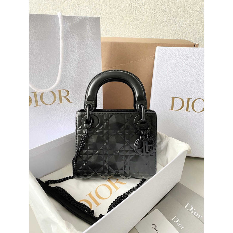 D*or  black leather diamond shaped cannage lady D*or bag