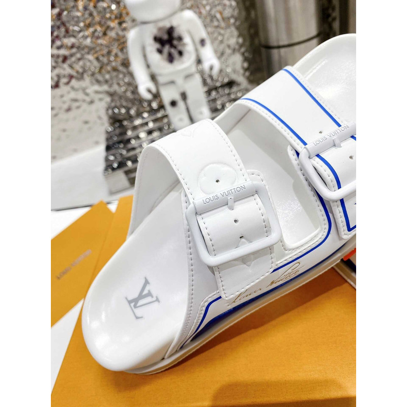 l**is V*t*n leather sandals white&blue