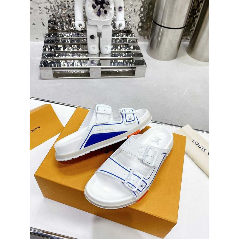 l**is V*t*n leather sandals white&blue