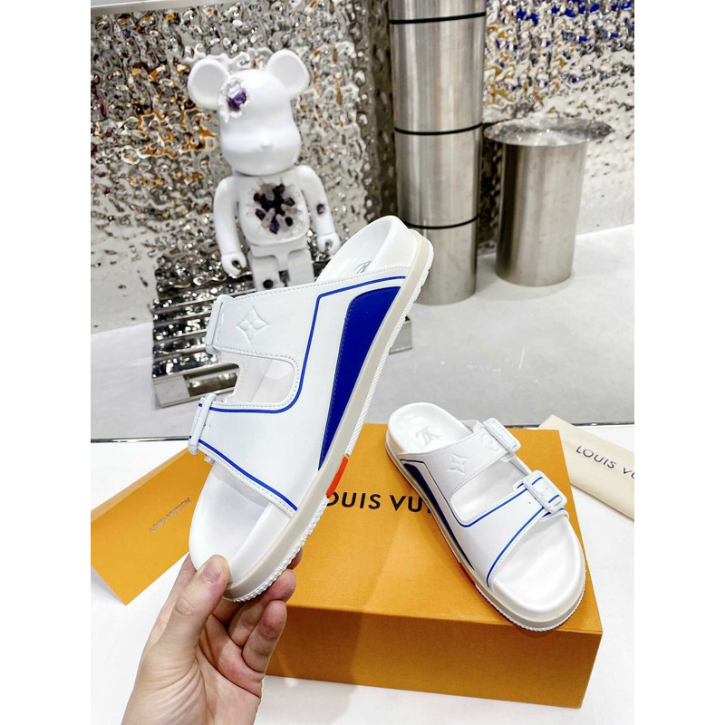 l**is V*t*n leather sandals white&blue