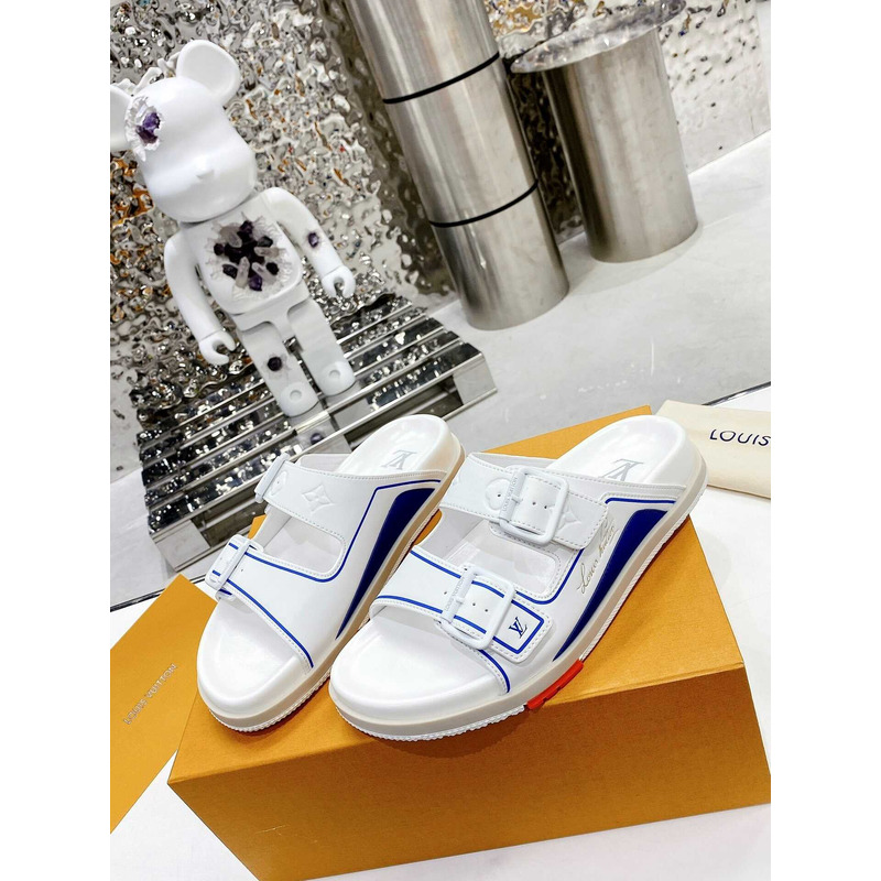 l**is V*t*n leather sandals white&blue