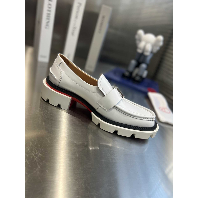 Ch**an louboutin cl logo leather loafers in white