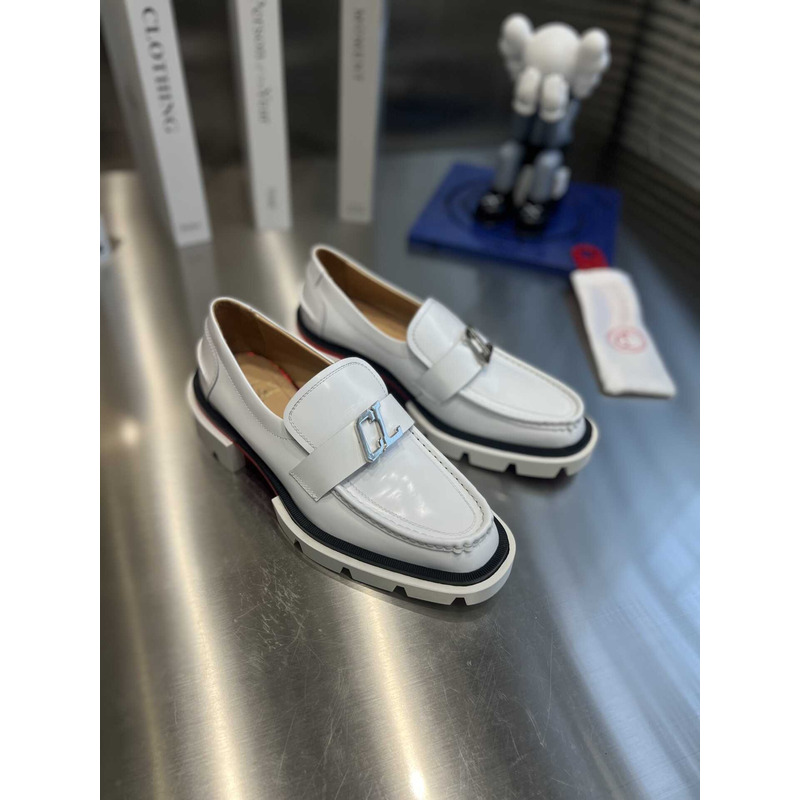 Ch**an louboutin cl logo leather loafers in white