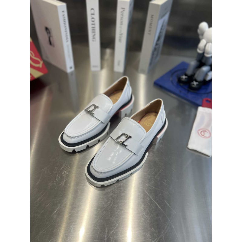 Ch**an louboutin cl logo leather loafers in white