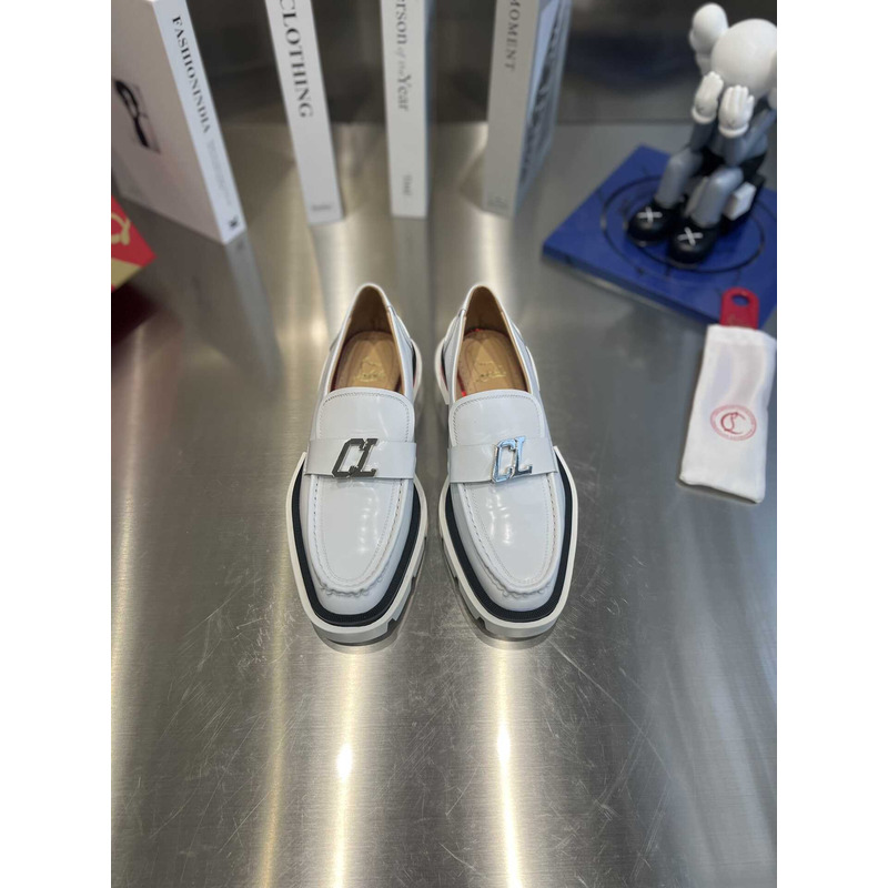 Ch**an louboutin cl logo leather loafers in white