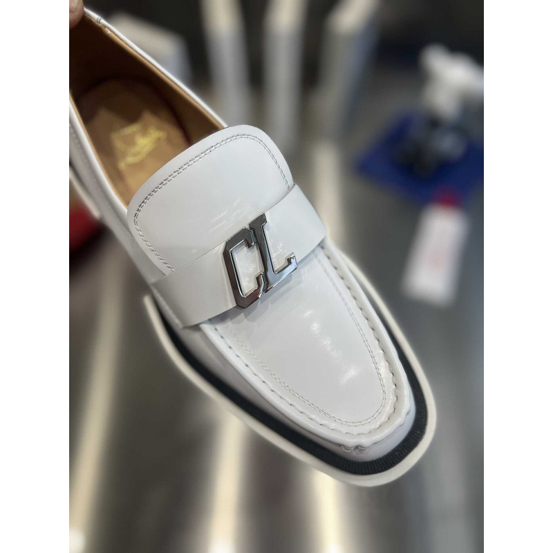 Ch**an louboutin cl logo leather loafers in white