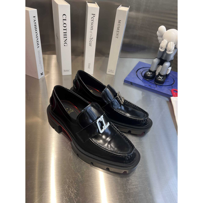 Ch**an louboutin cl logo leather loafers in black