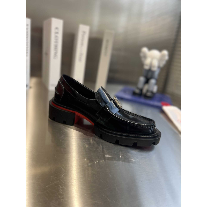 Ch**an louboutin cl logo leather loafers in black