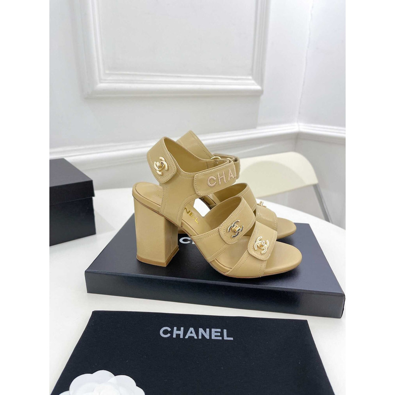 Ch*el logo turnlock yellow sandals