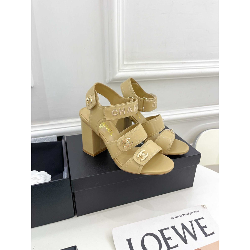 Ch*el logo turnlock yellow sandals