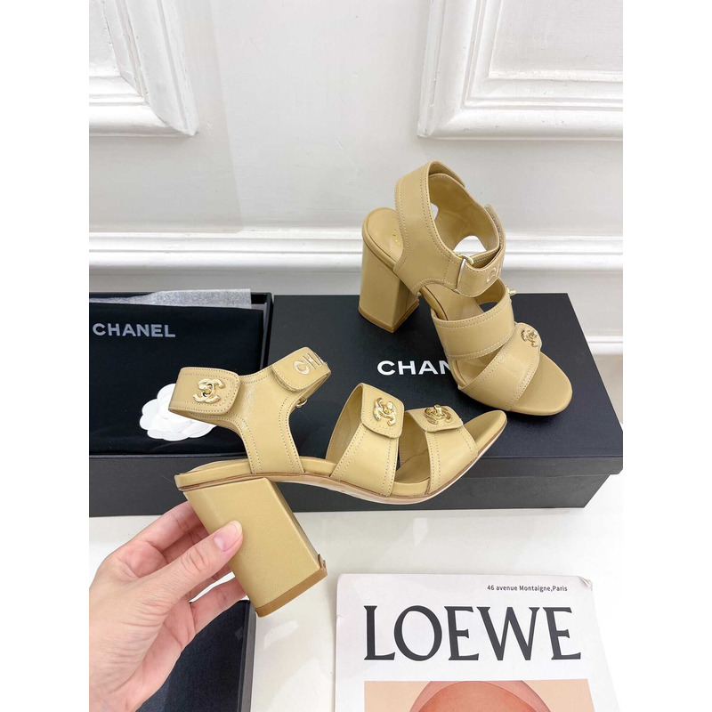 Ch*el logo turnlock yellow sandals