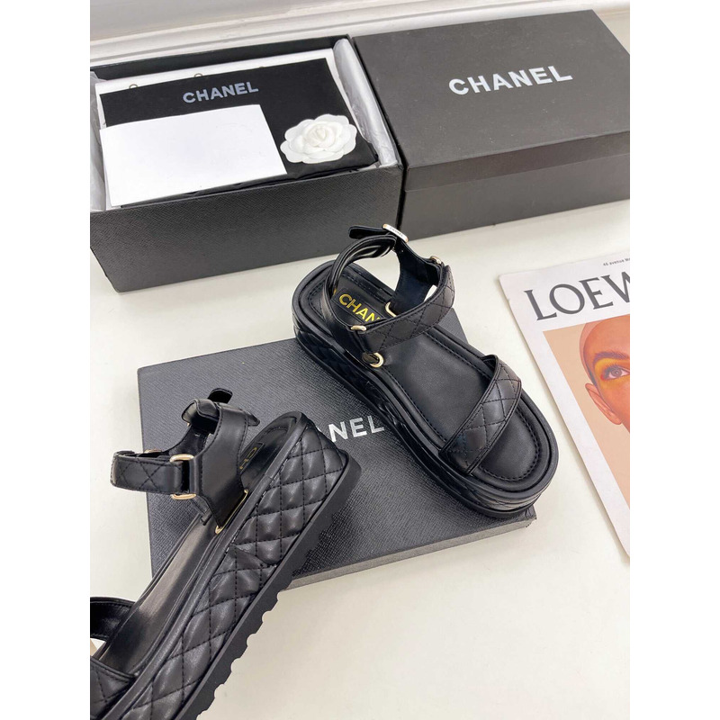 Ch*el black leather sandals in black