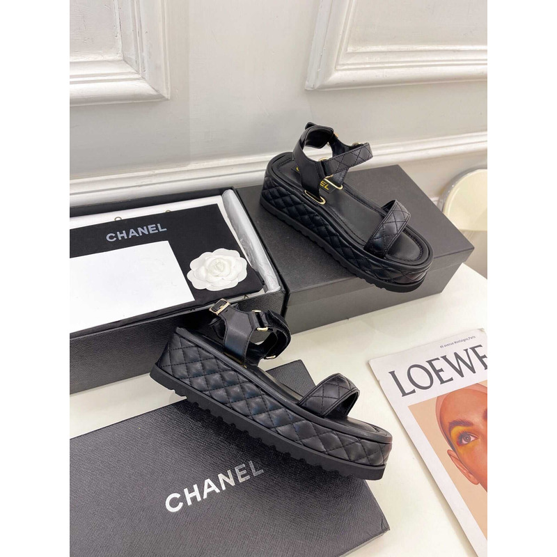 Ch*el black leather sandals in black