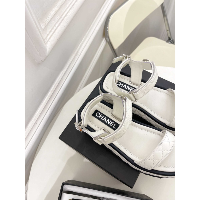 Ch*el black leather sandals in white