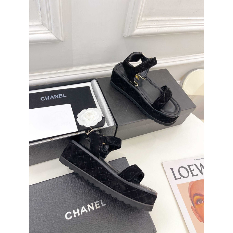 Ch*el black suede sandals