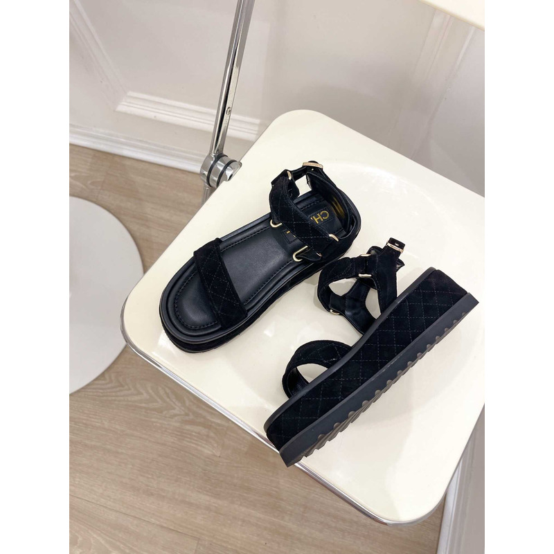 Ch*el black suede sandals