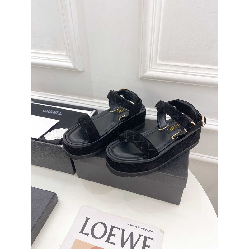 Ch*el black suede sandals