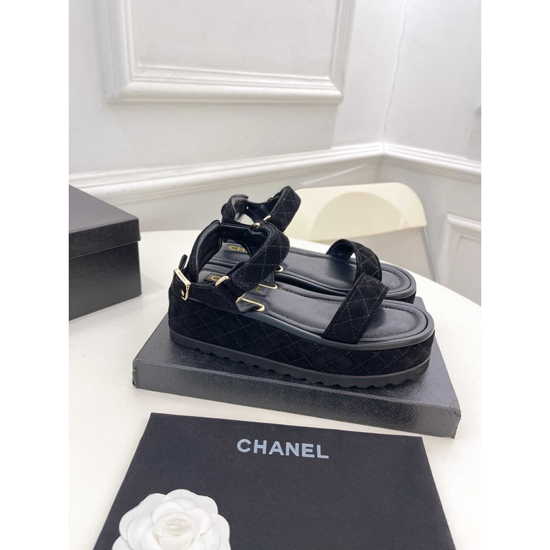 Ch*el black suede sandals